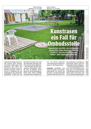 Bericht der Kleinen Zeitung zum Kunstrasen im Kindergarten Frauenstein
